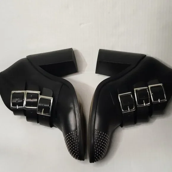 L'Intervalle Black Leather Strap Studded Heeled Boots sz 40 - Picture 4 of 15
